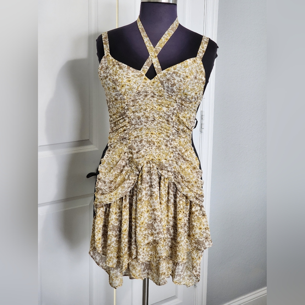 Forever 21 Yellow and Cream Boho Mini Dress